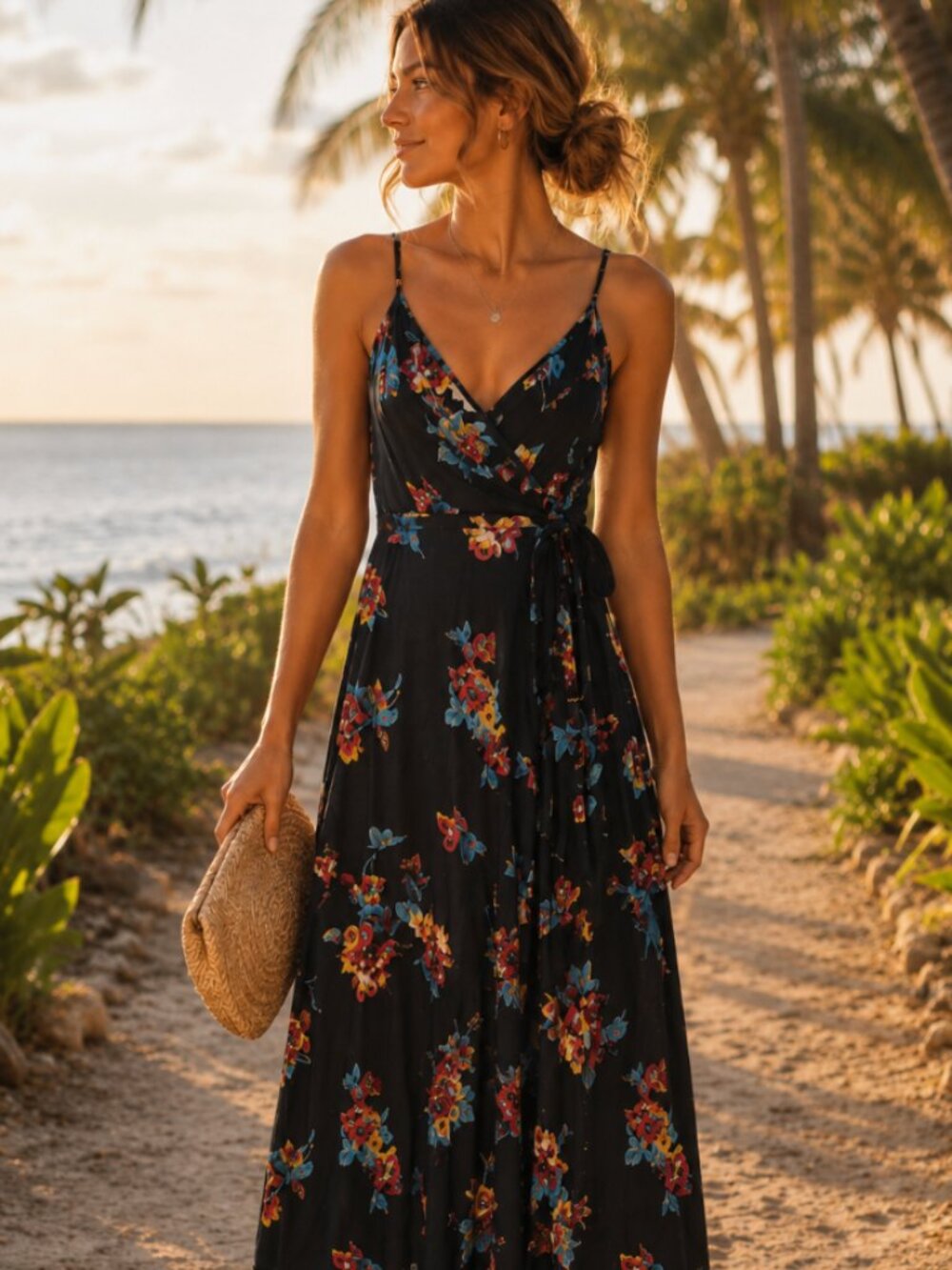 Band Of Gypsies Wrap Dress Midi Sleeveless Floral Print Beach Women’s Size S